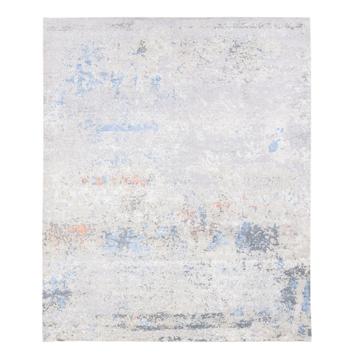 Light Gray with Various Pastel Colors, Modern Design, Wool and Silk Hand Knotted, Oriental Rug