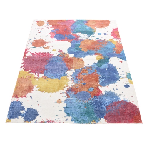 Colorful, Modern, Wool and Silk, Splash Design, Thick and Plush, Hand Knotted Oriental Rug