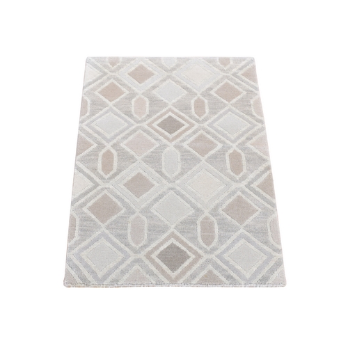 Beige, Nepali Weave, Diamond Shaped with Geometric Pattern, Vegetable Dyes, Natural Wool Hand Knotted, Mat Oriental Rug