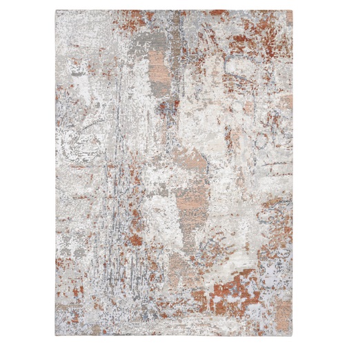 Goose Gray, Hi-Low Pile Modern Abstract Design, 100% Wool Hand Knotted, Oriental Rug