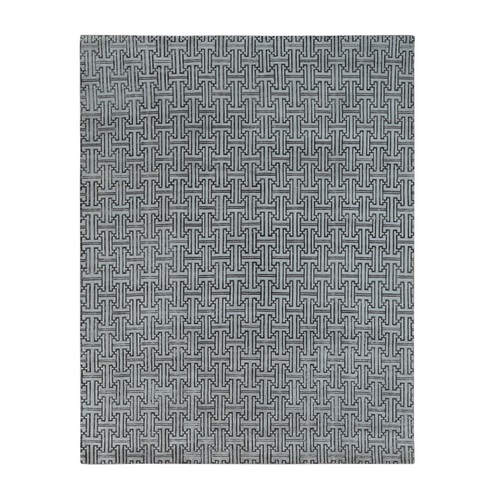 Goose Gray, Pure Silk with Textured Wool, Roman Design, Hand Knotted, Oriental 