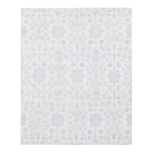 Gray on Beige, Lotus and Tulip Flower Design, Tone on Tone, Hand Knotted, Pure Wool Oriental Rug