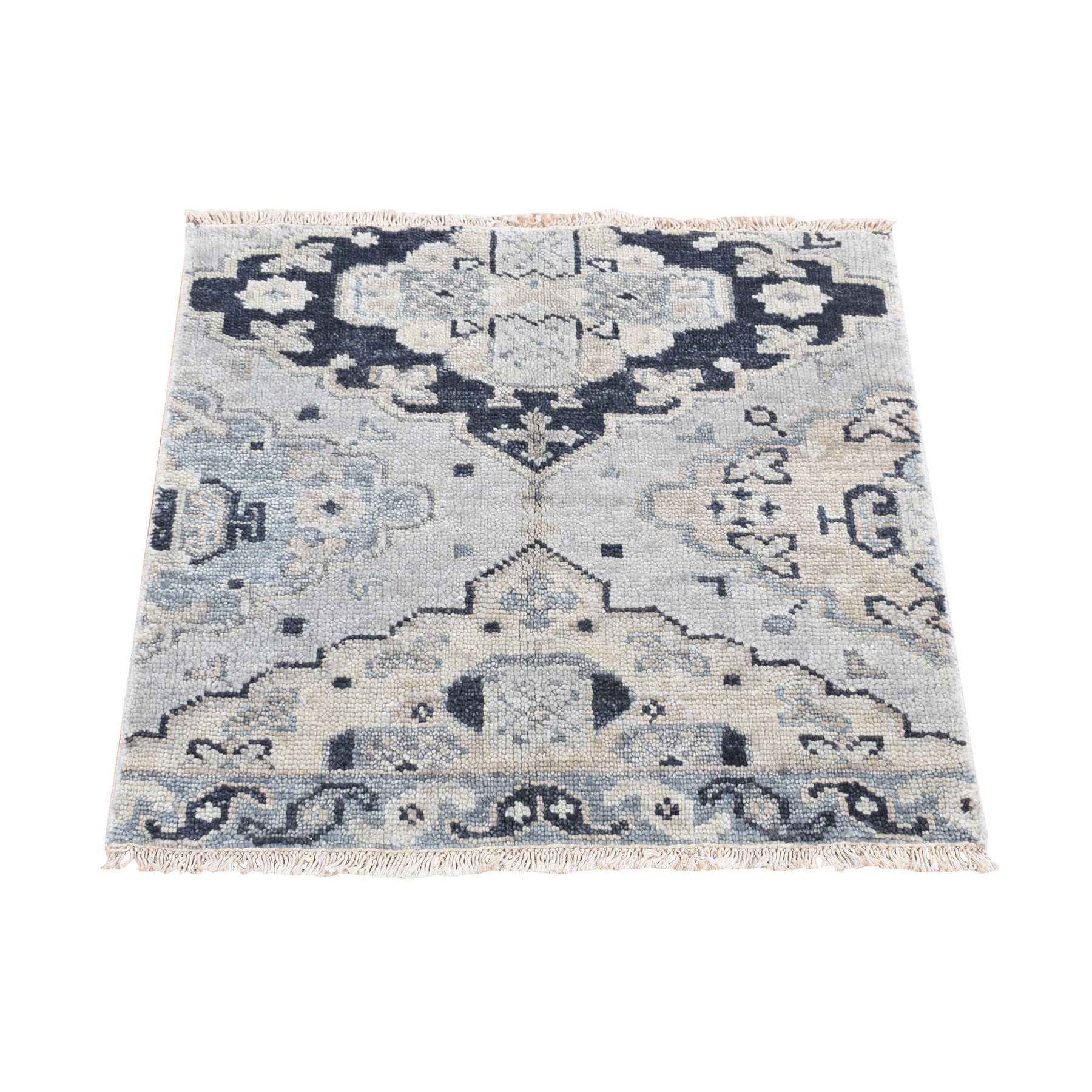 Timberwolf Gray, Pure Wool Hand Knotted, Oushak Design Sample Fragment Supple Collection, Thick and Plush, Square Oriental 