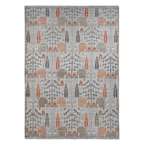 Goose Gray, Afghan Peshawar with Willow And Cypress Tree Design, Soft Wool Hand Knotted, Oriental 