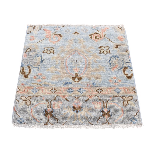 Blue and Grey, Soft Pile Supple Collection, Oushak Design, 100% Wool Hand Knotted, Square Oriental Rug