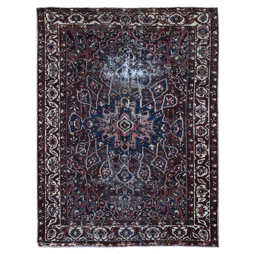 Chocolate Brown, Antique Persian Bakhtiar, Extensive Wear, Cropped Thin, Pure Wool Hand Knotted, Clean Sides And Ends Professionally Secured, Oriental Rug