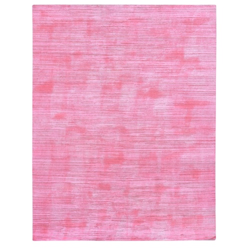 Watermelon Pink Overdyed with Textured Wool, Hand Knotted Modern Design, Oriental 