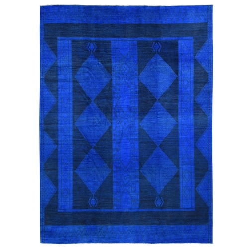 Deep Saturated Overdyed Midnight Blue with Intricate Geometric Motifs, Hand Knotted, Pure Wool Oriental Rug