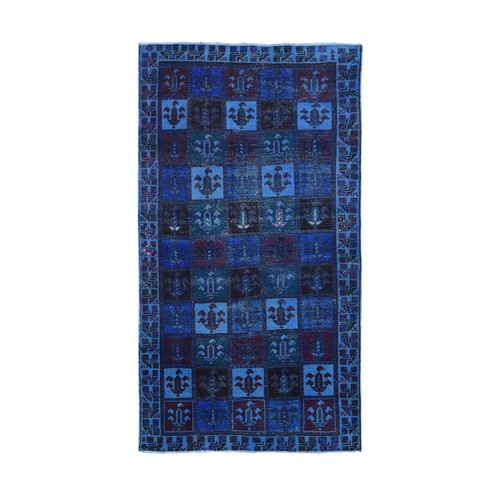 Midnight Blue, Overdyed Persian Bakhtiari with Garden Design, Hand Knotted Worn Wool, Oriental 