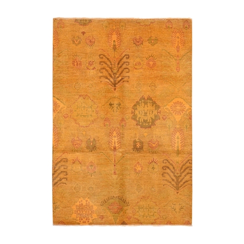 Burnt Orange Overdyed Ikat, Hand Knotted 100% Wool, Oriental Rug