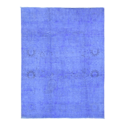 Iris Blue Overdyed Peshawar, Hand Knotted 100% Wool, Oriental Rug