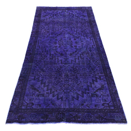 Affair Purple Overdyed Hamadan, Hand Knotted Pure Wool, Wide Runner Oriental Rug