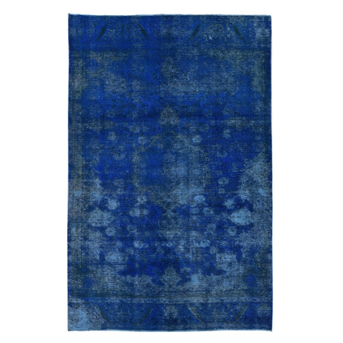 Millennium Blue, Overdyed Persian Tabriz, Distressed Hand Knotted, Worn Down Pure Wool, Oriental 