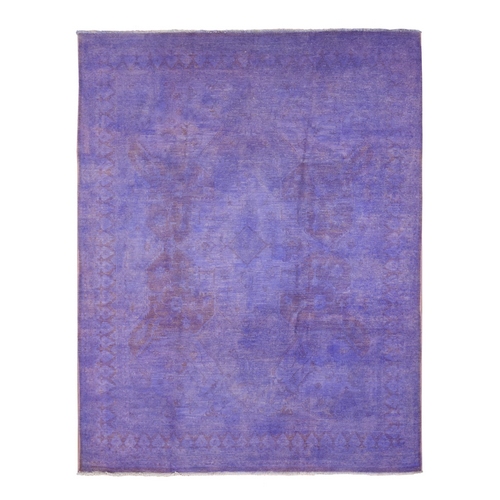 Violet Overdyed Peshawar, Hand Knotted Pure Wool, Oriental Rug