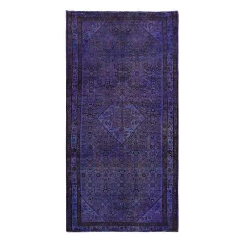 Eminence Purple, Hand Knotted, Soft Wool, Handmade, Overdyed Persian Hussainabad, Worn Down, On Clearance, Wide Runner, Oriental Rug