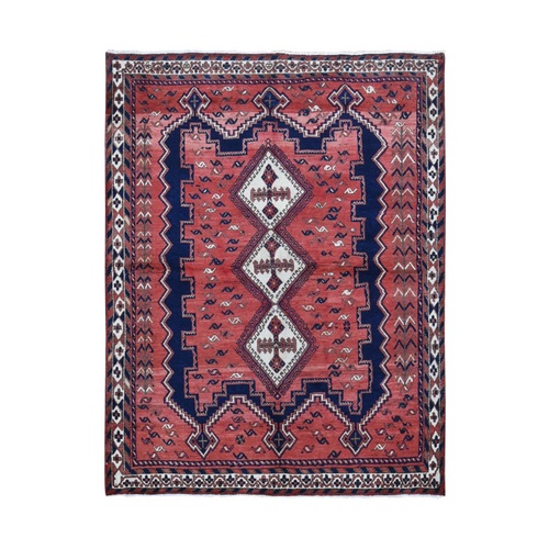 Blush Red, Vintage Persian Bakhtiari with a Distinct Abrash, Full Pile, Pure Wool, Hand Knotted Oriental 