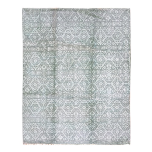 Taupe Gray and Green, Overdyed Tone on Tone, Wool And Silk Hand Knotted, Oriental Rug