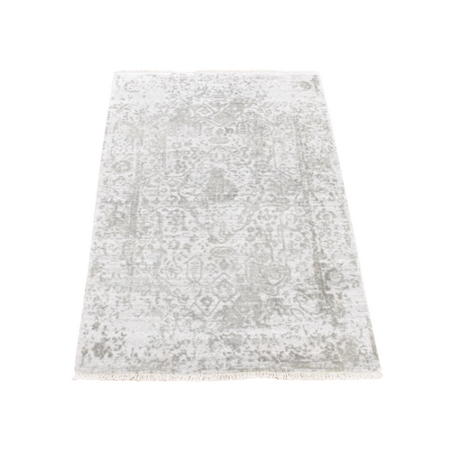 Thunder Gray, Broken Persian Design Natural Dyes, Wool and Pure Silk Hand Knotted, Oriental Rug
