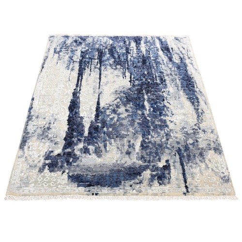 Brewers Blue, Tone On Tone Shibori Design, Hand Knotted Wool and Silk, Oriental Rug