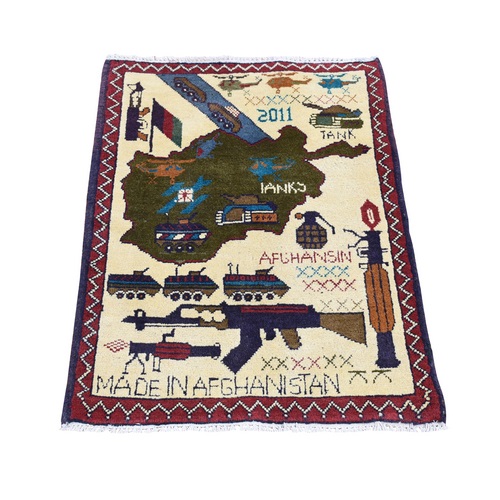 Ivory, Collectible, Afghan War Design, Tanks, Guns, Grenades, Choppers, Pure Wool Hand Knotted, Russian Invasion, Mat Oriental 