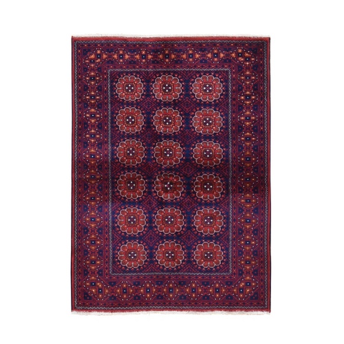 Midnight Blue, Afghan Khamyab with Rosette Design Dense Weave, Wool and Silk Hand Knotted, Oriental Rug