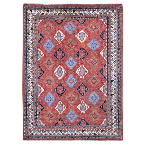 Imperial Red, Afghan Ersari with All Over Geometric Design, Pure Wool Hand Knotted, Oriental Rug