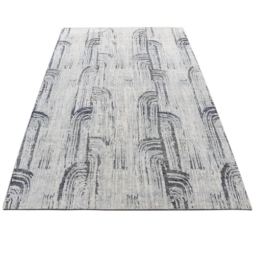 Mirage Grey, The Cane, Pure Silk With Textured Wool, Hand-Knotted Oriental Rug