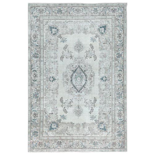 Light Gray Vintage Persian Tabriz Hand Knotted Worn Wool, Sheared Low Distressed Look, Shabby Chic Oriental 