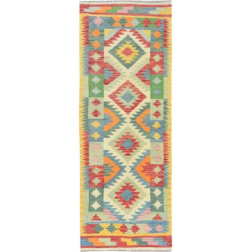 Colorful, Natural Dyes Flat Weave, Soft Wool Hand Woven, Afghan Kilim with Geometric Design Reversible, Runner Oriental Rug