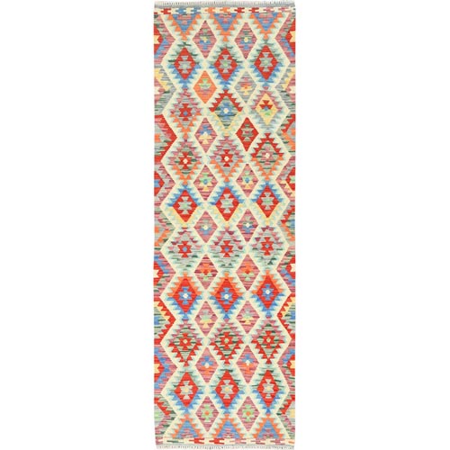 Colorful, Hand Woven Afghan Kilim with Geometric Design, Natural Dyes Flat Weave, Pure Wool Reversible, Runner Oriental 