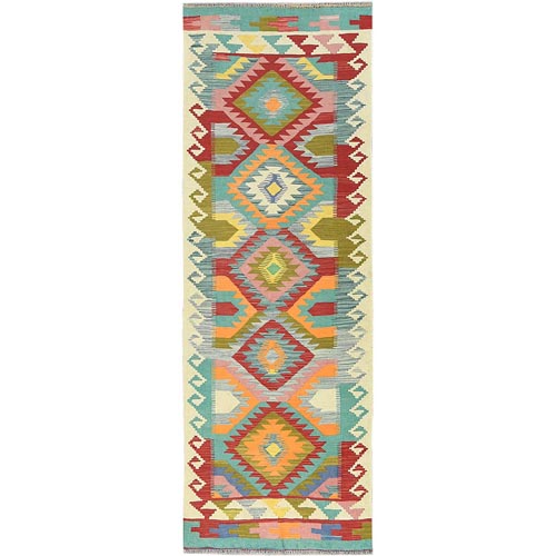 Colorful, Afghan Kilim with Geometric Design Vegetable Dyes, Flat Weave Organic Wool, Hand Woven Reversible, Runner Oriental Rug