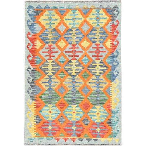 Colorful, Afghan Kilim with Geometric Design Vegetable Dyes, Flat Weave Natural Wool, Hand Woven Reversible, Oriental Rug