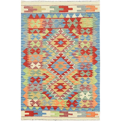 Colorful, Afghan Kilim with Geometric Design Natural Dyes, Flat Weave Natural Wool, Hand Woven Reversible, Oriental 