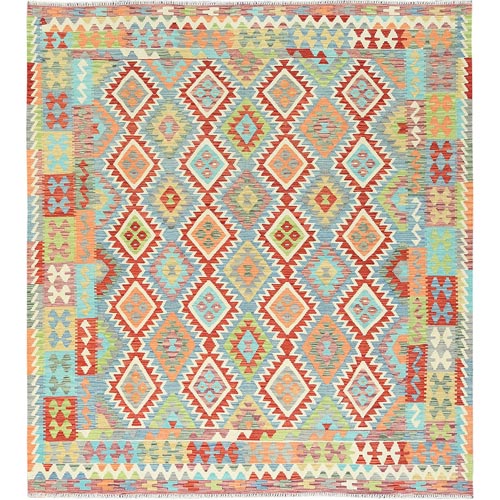 Colorful, Vegetable Dyes Flat Weave, Soft Wool Hand Woven, Afghan Kilim with Geometric Design Reversible, Oriental Rug