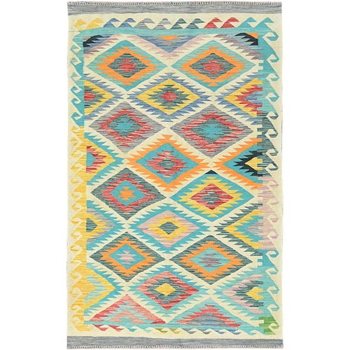 Colorful, Afghan Kilim with Geometric Design Natural Dyes, Flat Weave Organic Wool, Hand Woven Reversible, Oriental 