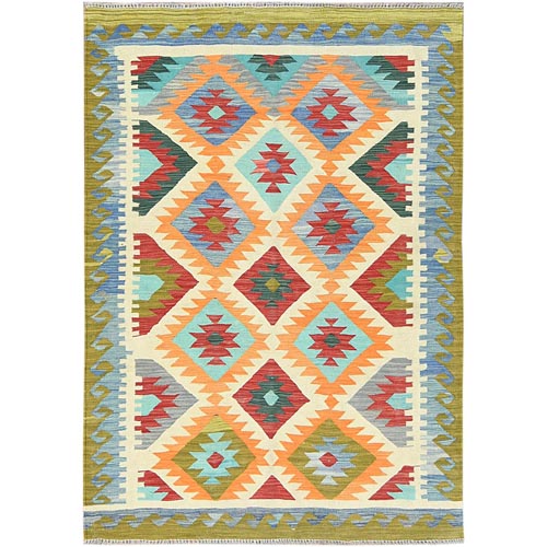 Colorful, Flat Weave Organic Wool, Hand Woven Afghan Kilim with Geometric Design, Vegetable Dyes Reversible, Oriental 