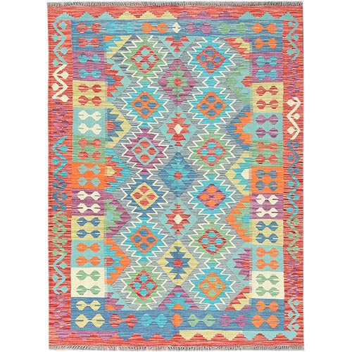 Colorful, Afghan Kilim with Geometric Design Vegetable Dyes, Flat Weave Organic Wool, Hand Woven Reversible, Oriental Rug