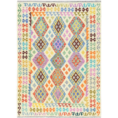 Colorful, Hand Woven Afghan Kilim with Geometric Design, Natural Dyes Flat Weave, Natural Wool Reversible, Oriental Rug