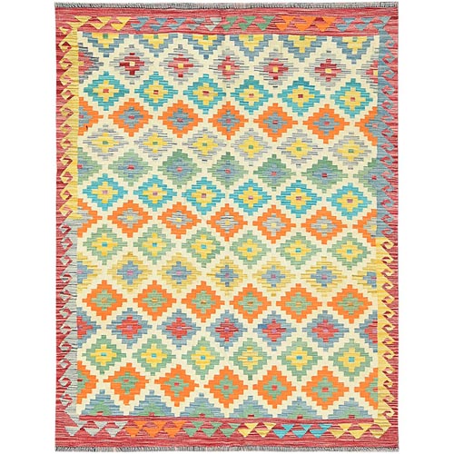 Colorful, Pure Wool Hand Woven, Afghan Kilim with Geometric Design Vegetable Dyes, Flat Weave Reversible, Oriental 
