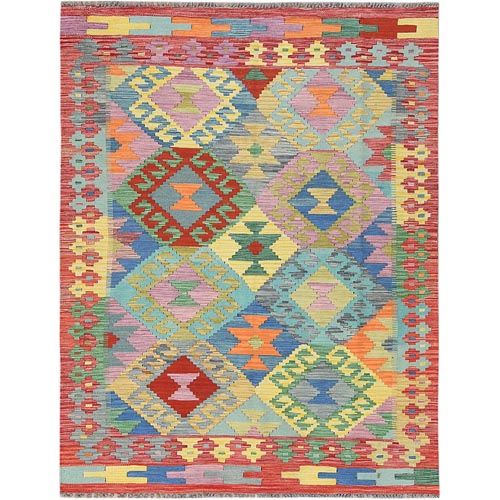 Colorful, Vegetable Dyes Flat Weave, Natural Wool Hand Woven, Afghan Kilim with Geometric Design Reversible, Oriental Rug