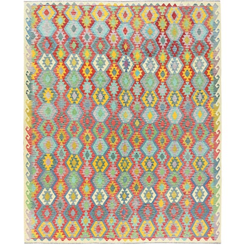 Colorful, Hand Woven Afghan Kilim with Geometric Design, Vegetable Dyes Flat Weave, Soft Wool Reversible, Oriental 