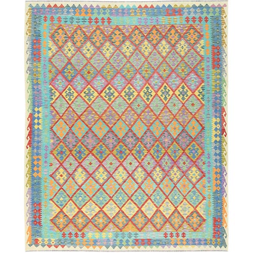 Colorful, Extra Soft Wool Hand Woven, Afghan Kilim with Geometric Design Natural Dyes, Flat Weave Reversible, Oriental Rug