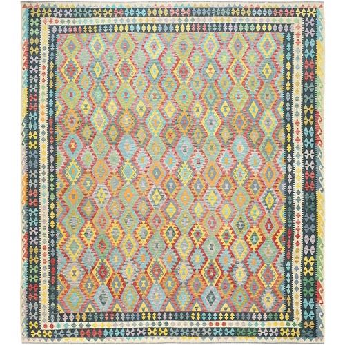 Colorful, Vegetable Dyes Flat Weave, Pure Wool Hand Woven, Afghan Kilim with Geometric Design Reversible, Oversized Oriental 