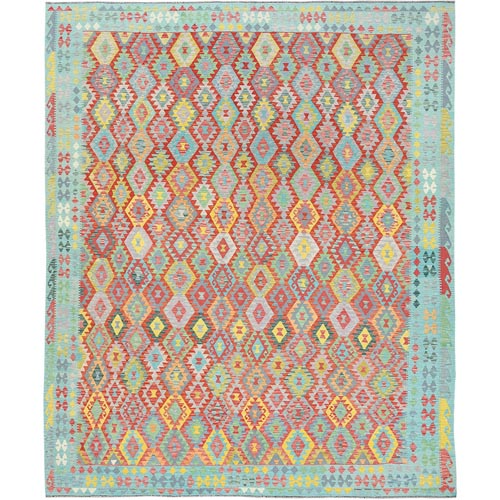 Colorful, Afghan Kilim with Geometric Design Natural Dyes, Flat Weave Soft Wool, Hand Woven Reversible, Oversized Oriental Rug
