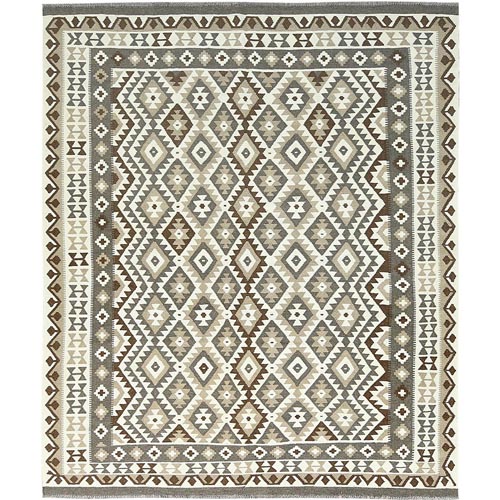 Earth Tone Colors, Hand Woven Afghan Kilim with Geometric Design, Flat Weave, Undyed Natural Wool Reversible, Oriental Rug