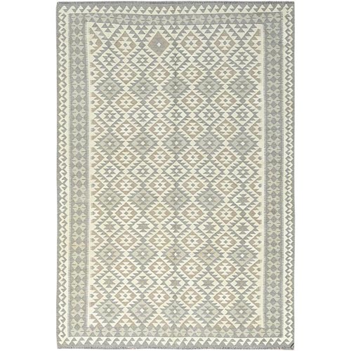 Earth Tone Colors, Flat Weave Hand Woven, Afghan Kilim with Geometric Design Undyed Natural Wool, Reversible, Oriental Rug