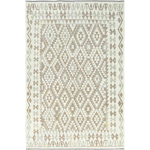 Earth Tone Colors, Undyed Natural Wool Flat Weave, Hand Woven Afghan Kilim with Geometric Design, Reversible, Oriental Rug
