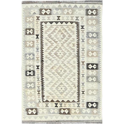 Earth Tone Colors, Afghan Kilim with Geometric Pattern Flat Weave, Undyed Natural Wool Hand Woven, Reversible Oriental Rug