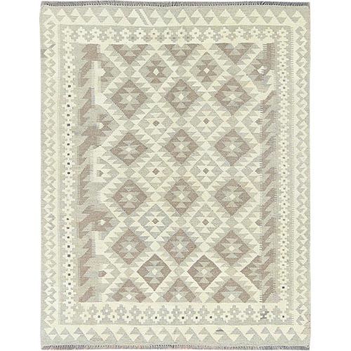 Earth Tone Colors, Flat Weave Undyed Natural Wool, Hand Woven Afghan Kilim with Geometric Pattern, Reversible Oriental Rug