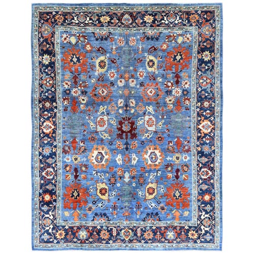 Sapphire Blue, All Over Heriz Design 200 KPSI, Natural Dyes Densely Woven, Pure Wool Hand Knotted, Oriental Rug
